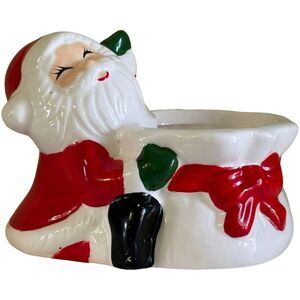 Vintage 1983 SANTA w/ BAG PLANTER Ceramic CANDY DISH Figurine RON GORDON Taiwan